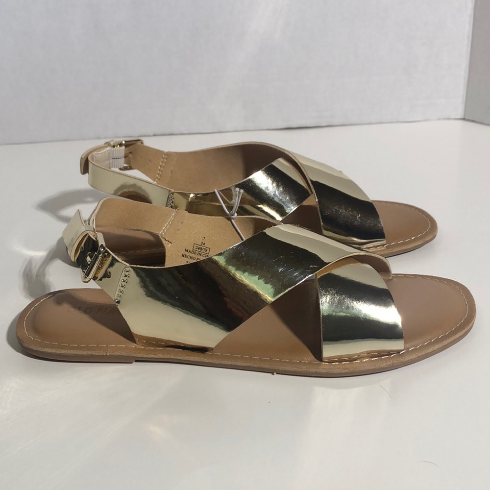 Gold Faux Leather Crisscross Strappy Sandals - Picture 3 of 6